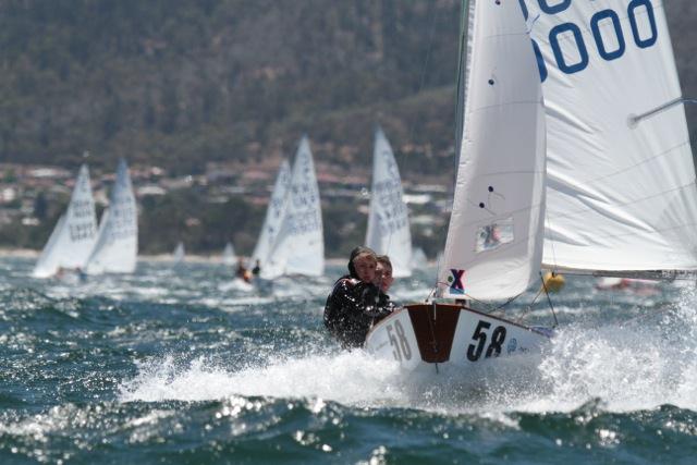 Alex Corby and Robert Keen are third overall at the Cadet worlds in Tasmania photo copyright Pete Harmsen taken at Sandy Bay Sailing Club and featuring the Cadet class