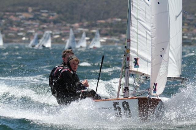 Alex Corby and Robert Keen are third overall at the Cadet worlds in Tasmania photo copyright Pete Harmsen taken at Sandy Bay Sailing Club and featuring the Cadet class