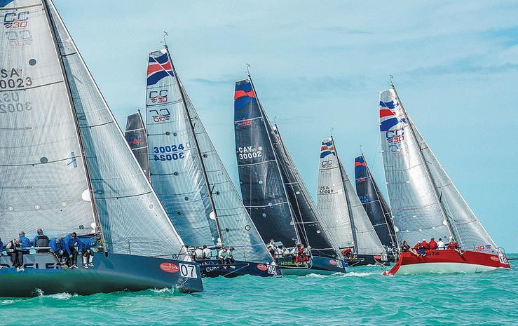 Bobsled (to windward) had good starts and won two bullets in the C&C 30's on day 3 of Quantum Key West Race Week 2016 photo copyright Max Ranchi / Quantum Key West taken at Storm Trysail Club and featuring the C&C 30 class