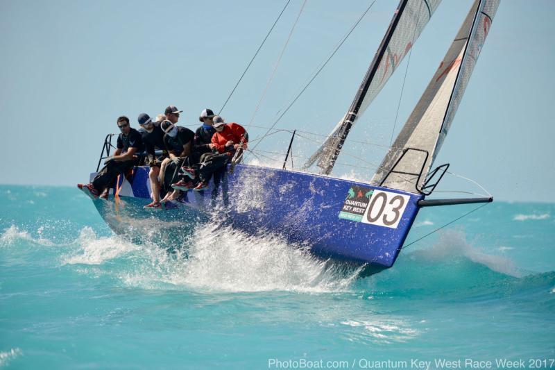 Extreme2 launching upwind to be the boat to beat in the C&C 30 Class on day 1 at Quantum Key West Race Week photo copyright Quantum Key West Race Week / www.PhotoBoat.com taken at Storm Trysail Club and featuring the C&C 30 class