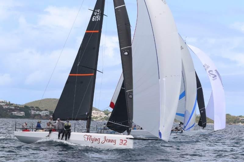 Flying Jenny, foreground, wins the CSA 1 Class, with second place ShotGunn (middle) and third place M2 (far right) on day 3 of the 50th St. Thomas International Regatta photo copyright Ingride Abery taken at St. Thomas Yacht Club and featuring the Cape 31 class