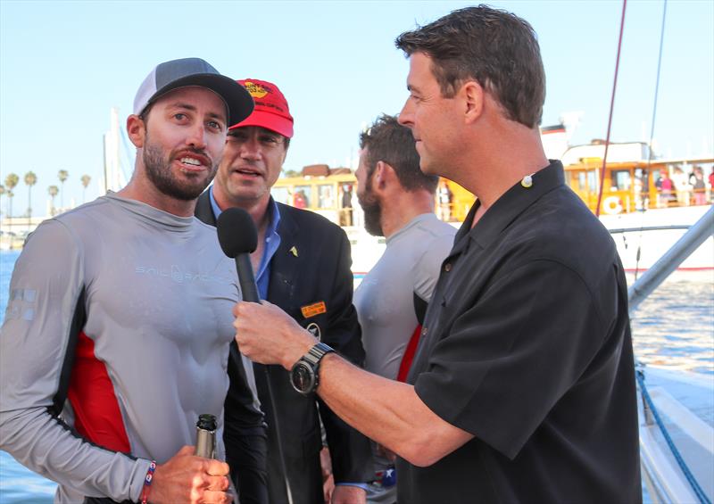 Helmsman Taylor Canfield (left) is interviewed by Tucker Thompson - Final Day, 2018 Congressional Cup, Long Beach, April 21, 2018 photo copyright Bronny Daniels taken at Long Beach Yacht Club and featuring the Catalina 37 class
