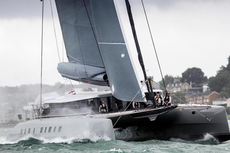 The largest MOCRA class entry is Adrian Keller's 82ft Irens catamaran, Allegra - Rolex Fastnet Race photo copyright Paul Wyeth taken at Royal Ocean Racing Club and featuring the Catamaran class