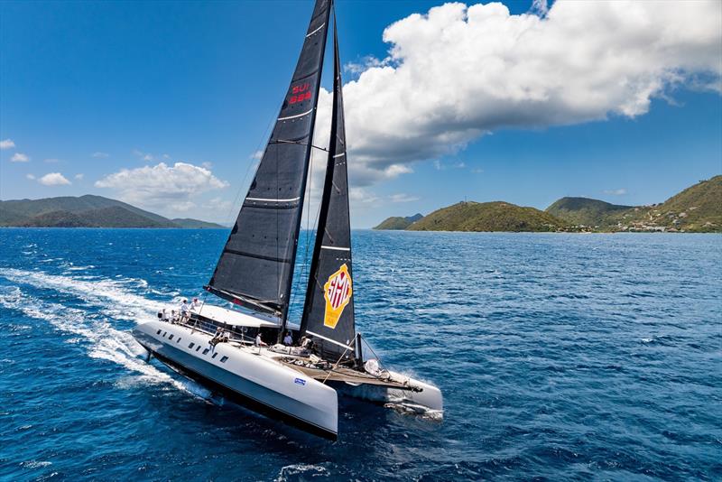 Adrian Keller's Irens 84 catamaran Allegra enjoyed the breezy conditions of the first two days in the BVI photo copyright Alex Turnbull / Tidal Pulse Media taken at Royal BVI Yacht Club and featuring the Catamaran class