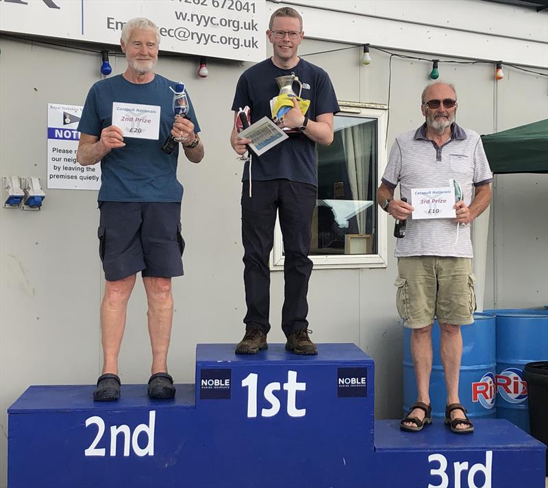 Catapult Nationals 2023 podium (l to r) John Terry, Gareth Ede and George Evans  photo copyright Margaret Evans taken at Royal Yorkshire Yacht Club and featuring the Catapult class