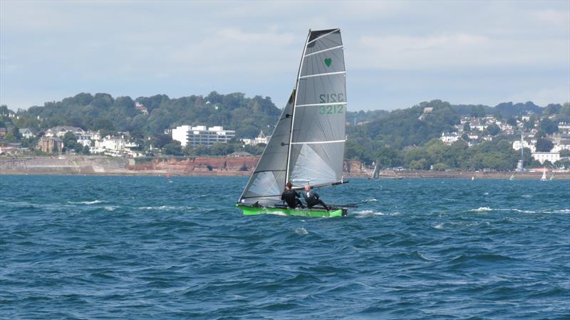 The bridesmaid no more! Paul Croote and Ed Higham powering on to win the Cherub Nationals in Torbay photo copyright David Hand taken at Royal Torbay Yacht Club and featuring the Cherub class