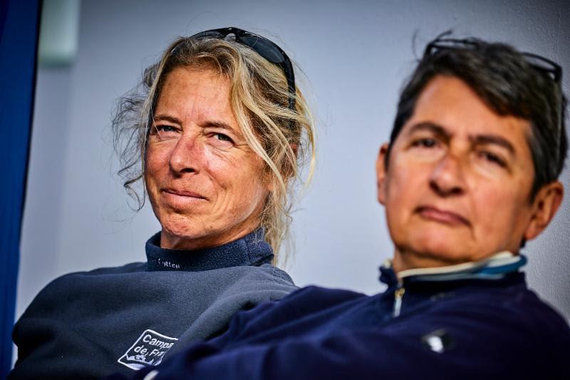Miranda Merron (Campagne de France) and Catherine Pourre (Eärendil) during the RORC Transatlantic Race skippers briefing - photo © RORC / James Mitchell