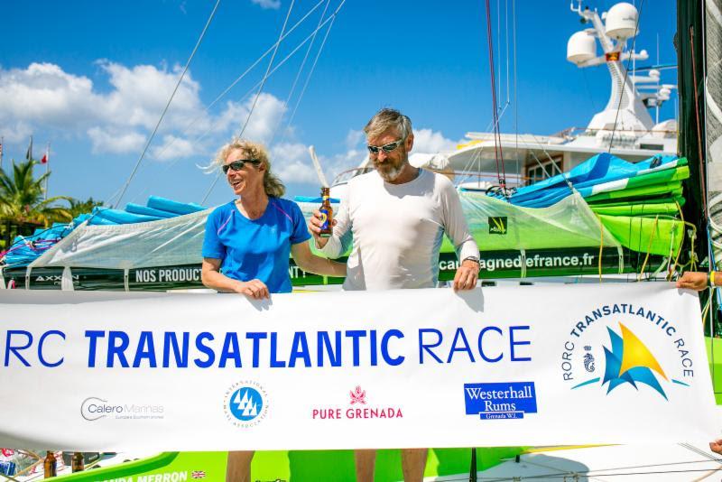 Halvard Mabire and Miranda Merron's Campagne de France has taken line honours for the first Class40 Division and is the first Two Handed team to complete the RORC Transatlantic Race photo copyright RORC / Arthur Daniel taken at Royal Ocean Racing Club and featuring the Class 40 class