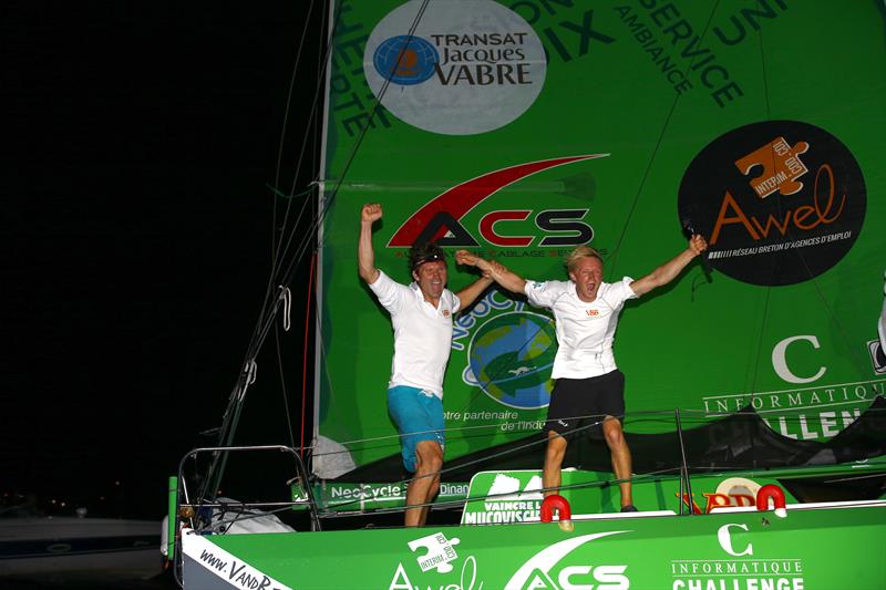 Maxime Sorel and Antoine Carpentier on V&B win the Class 40s in the Transat Jacques Vabre 2017 photo copyright Jean-Marie Liot / ALeA / TJV taken at  and featuring the Class 40 class