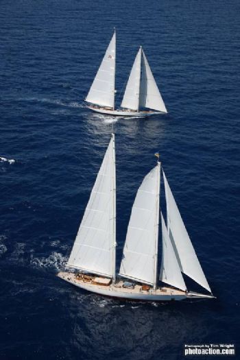 The magnificent schooners Windrose of Amsterdam and Adela at the start of the RORC Caribbean 600