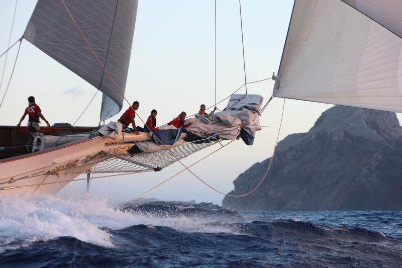 Nimble crew work is required on the magnificent schooner, Adela - seen here approaching Redonda in the RORC Caribbean 600 photo copyright RORC / Tim Wright / www.photoaction.com taken at Royal Ocean Racing Club and featuring the Classic Yachts class