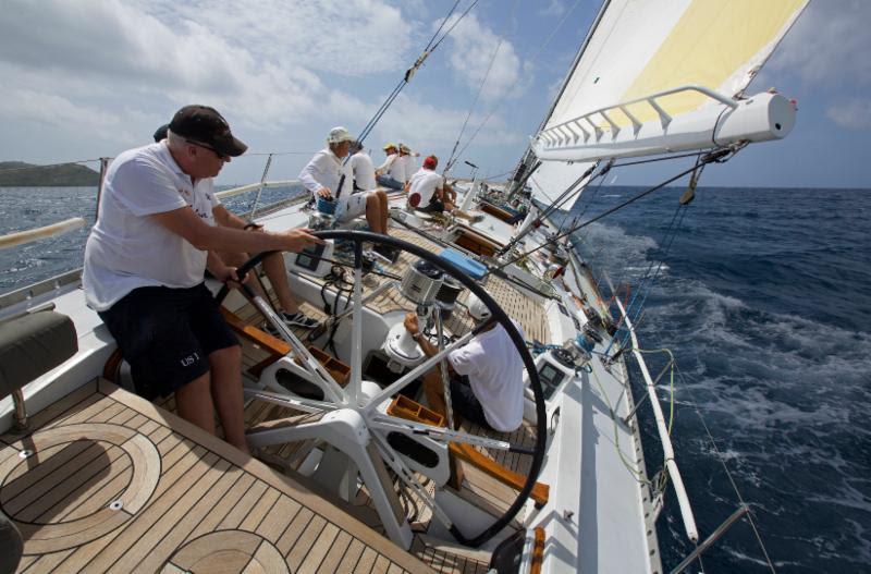 Racing at Antigua Sailing Week last year, Roland Pieper at the helm of Kialoa III - one of the most well known of Jim Kilroy's Maxi yachts - photo © Digby Fox