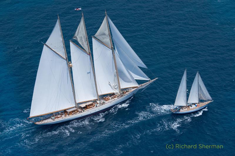 Yachts big and huge during the first race at the Antigua Classic Yacht Regatta photo copyright Richard Sherman taken at  and featuring the Classic Yachts class