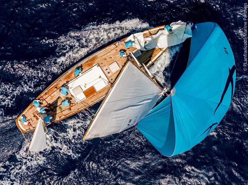 Skylark from above on day 4 at Panerai Classic Yachts Challenge at Argentario Sailing Week photo copyright Pierpaolo Lanfrancotti taken at Yacht Club Santo Stefano and featuring the Classic Yachts class