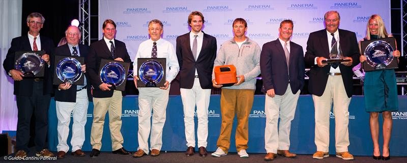 Panerai British Classic Week - overall class winners, (L-R): Mikado, Saskia, St. Kitts, Whooper, Oui Fling, Scorpio photo copyright Guido Cantini / seasee.com taken at Royal Yacht Squadron and featuring the Classic Yachts class