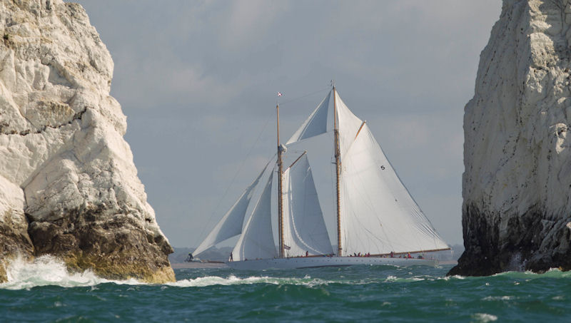 'Eleonora' at the needles in the J.P. Morgan Asset Management Round the Island Race photo copyright onEdition taken at  and featuring the Classic Yachts class