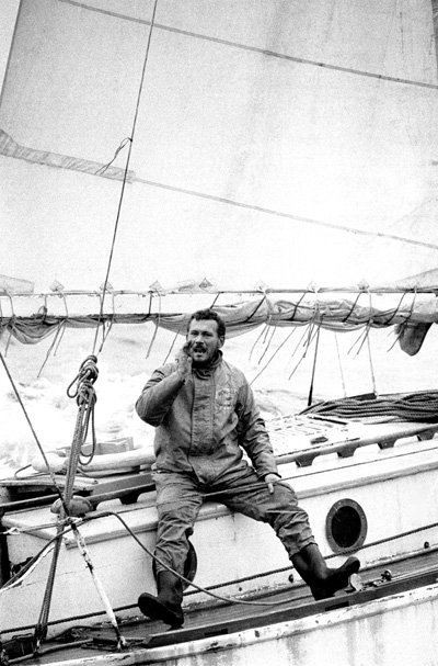 Circa 22nd April 1969: Robin Knox-Johnston with champagne aboard his 32ft yacht Suhaili off Falmouth, England after becoming the first man to sail solo non-stop around the globe photo copyright Bill Rowntree / PPL taken at  and featuring the Classic Yachts class