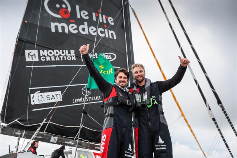 Luke Berry (right) and Antoine Joubert celebrate their narrow victory in the Ocean Fifty class - 50th Rolex Fastnet Race 2023 photo copyright Paul Wyeth / pwpictures.com taken at Royal Ocean Racing Club and featuring the OCEAN50 class