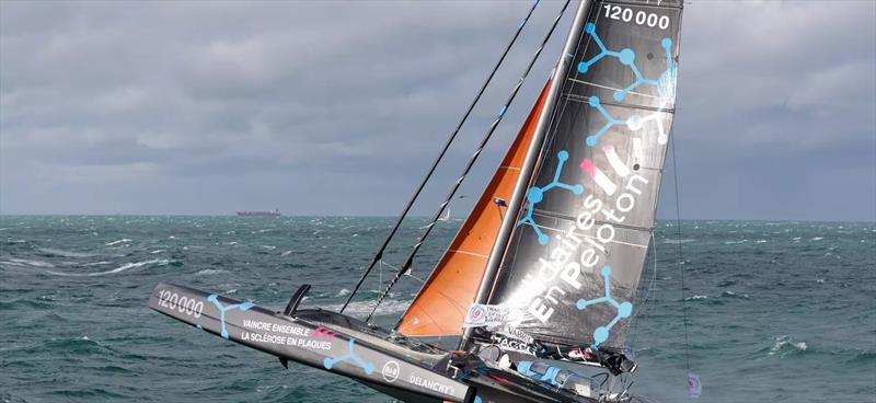 Solidaires En Peloton (Ocean 50) after the start of Transat Jacques Vabre in Le Havre, France, on October 29, 2023,  photo copyright Jean-Marie Liot taken at  and featuring the OCEAN50 class