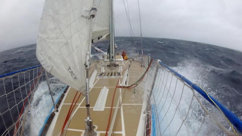 Simon Speirs was lost overboard while working forward and was caught by a wave, tragically his tether line hook distorted and released photo copyright Clipper Race taken at  and featuring the Clipper 70 class
