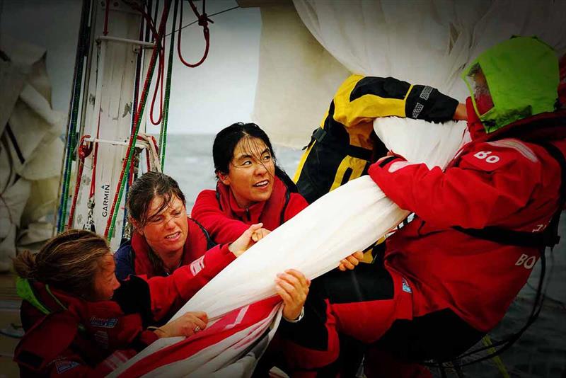 The Clipper Round the World Yacht Race: Race 9: Qingdao crew wrestle with the Code 3 - photo © Clipper Race