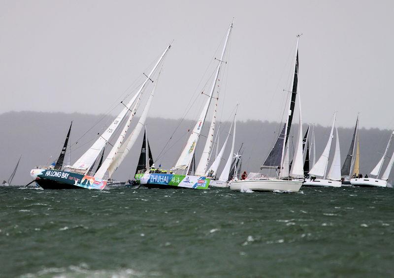 The 2023 Round the Island Race fleet pass through the Hurst narrows photo copyright Sam Jardine taken at Island Sailing Club, Cowes and featuring the Clipper 70 class