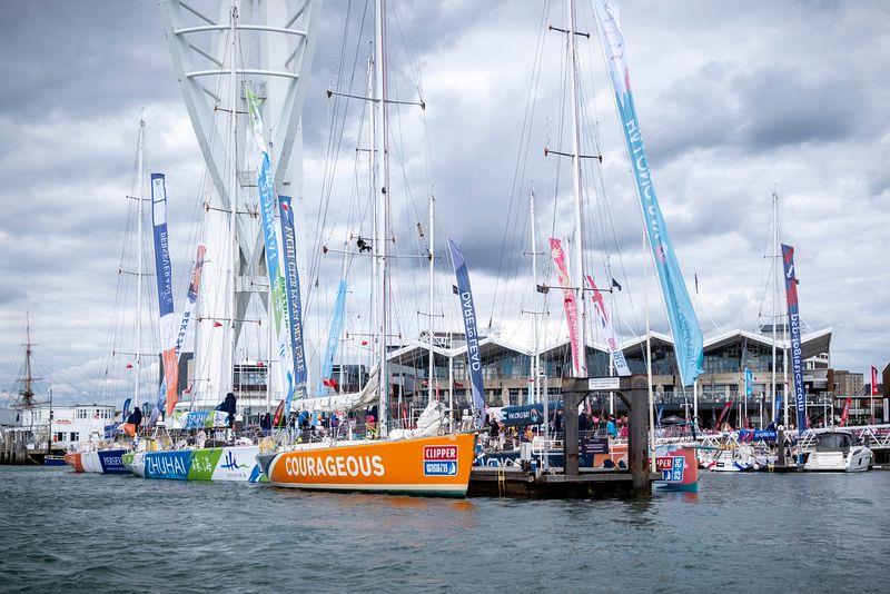 Clipper Race fleet berthed in Gunwharf Quays ahead of the Race Start on 3 September - Clipper 2023-24 Race Start photo copyright Jason Bye taken at  and featuring the Clipper 70 class