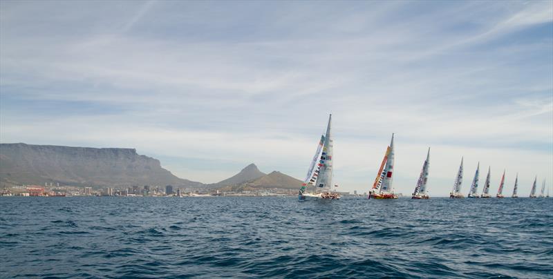 Invest Africa leads the Clipper Race fleet during the Parade of Sail ahead of Race 4 start in Cape Town photo copyright Pieter Reyneke taken at  and featuring the Clipper Ventures class