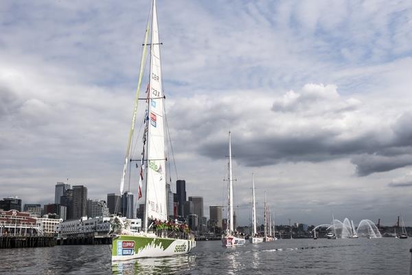 Visit Seattle yacht leads fleet in Parade of Sail by Seattle Waterfront - photo © Clipper Ventures