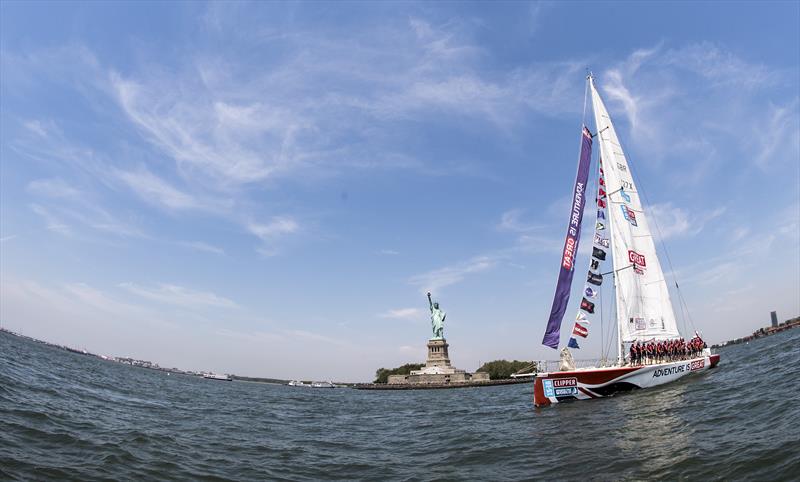 Nathan Robertson on board GREAT Britain by the Statue of Liberty - photo © Clipper Ventures