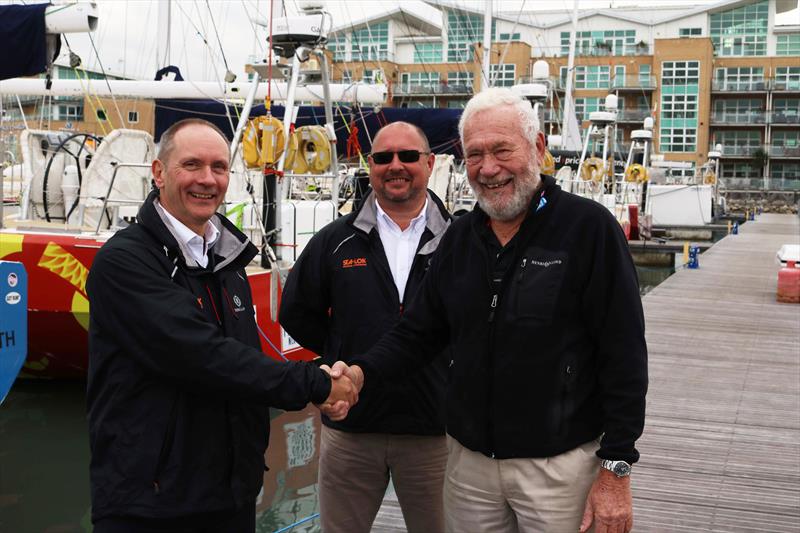 (L-R) Sta-Lok MD Terry Barfield, Sta-Lok Marine Sales Manager Anto Stopps and Clipper Race Chairman Sir Robin Knox- Johnston photo copyright Clipper Ventures taken at  and featuring the Clipper Ventures class