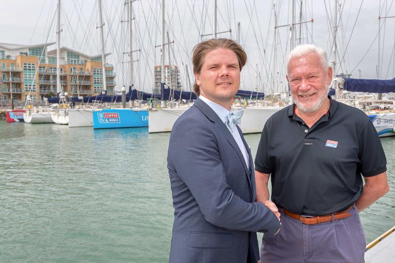 Tim Hentschel, CEO of HotelPlanner.com, together with Sir Robin Knox-Johnston photo copyright Shaun Roster taken at  and featuring the Clipper Ventures class