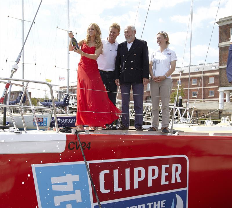 Former Miss Switzerland, Jennifer Ann Gerber, christens Swiss Sailing's first ever yacht entry in the Clipper Round the World Yacht Race photo copyright onEdition taken at  and featuring the Clipper Ventures class