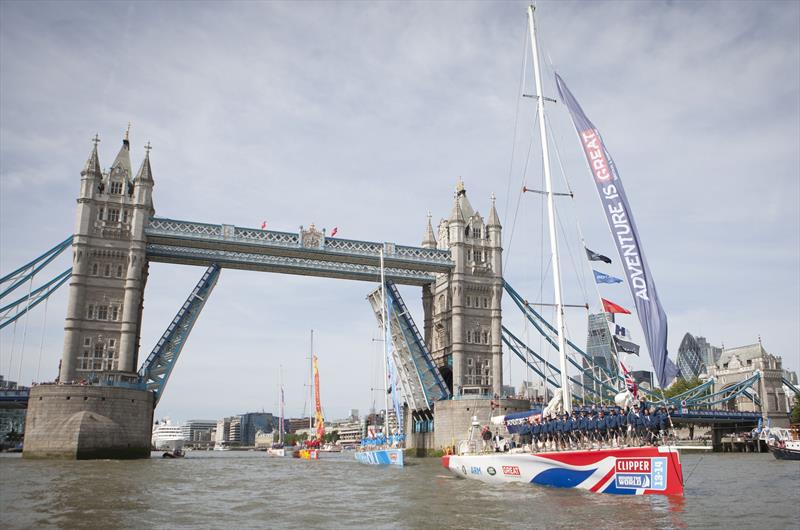 GREAT Britain passing under Tower Bridge at the Clipper 13-14 Race start in London photo copyright onEdition taken at  and featuring the Clipper Ventures class