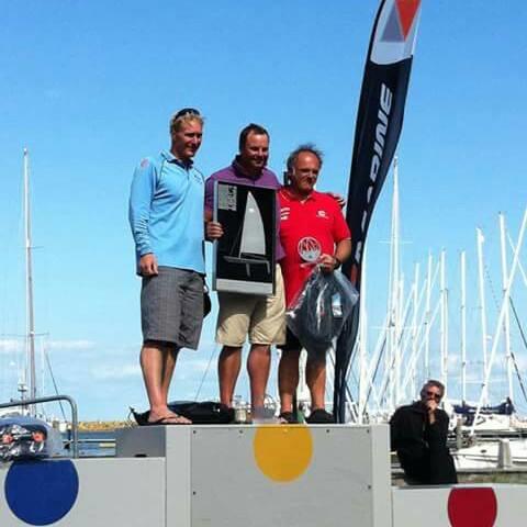 The freedom to mix and match rig components makes the boat accessible to a wide range of helm sizes (and ages). Simon Mussell atop the podium at the 2015 World Championships photo copyright S. Mussell taken at Royal Yacht Club Hollandia and featuring the Contender class