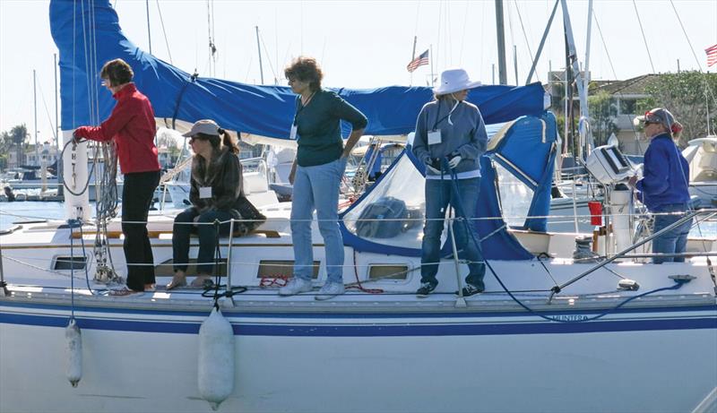 Students mastering docking at the Sailing Convention for Women photo copyright Sailing Convention for Women taken at Bahia Corinthian Yacht Club and featuring the Cruising Yacht class