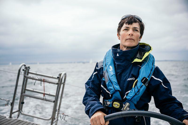 Dame Ellen at the helm of Solent Hero - Ellen MacArthur Cancer Trust photo copyright Martin Allen Photography taken at  and featuring the Cruising Yacht class