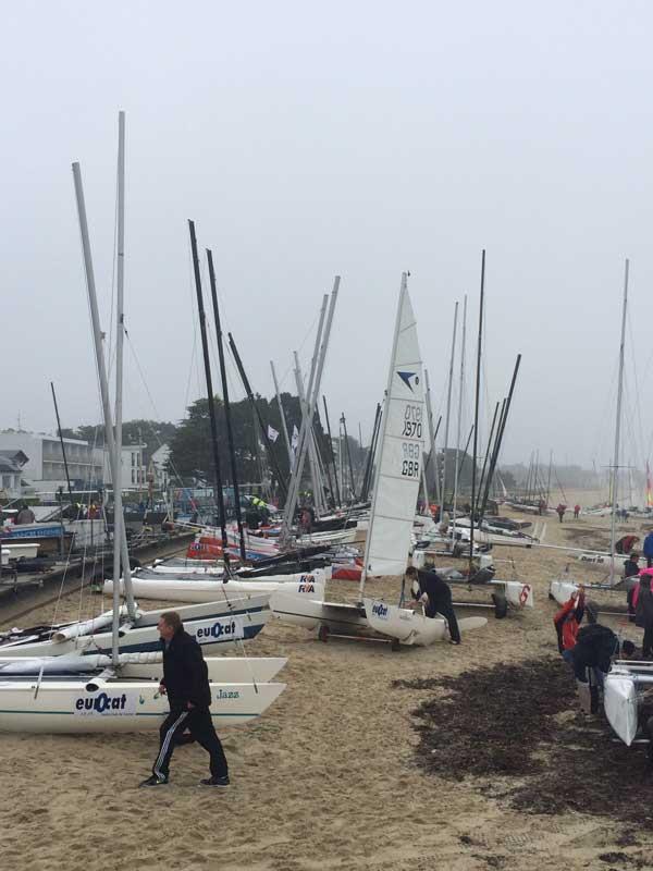 Sprint 15s rigging up for Eurocat 2015 photo copyright Paul Croft taken at Yacht Club de Carnac and featuring the Dart 15 class