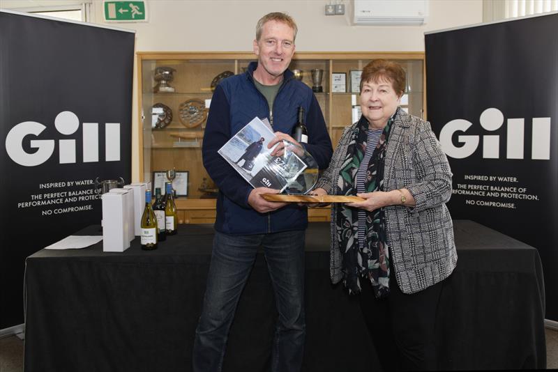 Judith Black presents the Chris Black memorial trophy to Paul Craft, overall winner of the Gill Sprint Winter TT at Grafham Water photo copyright Paul Sanwell / OPP taken at Grafham Water Sailing Club and featuring the Dart 15 class
