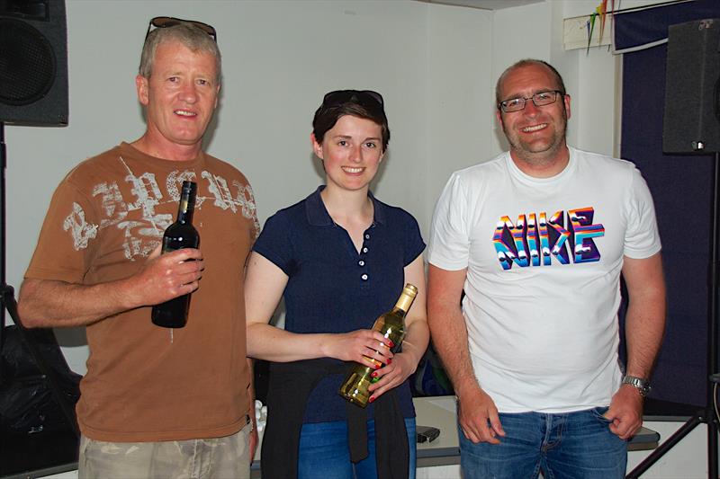 Rob Garcka and Abbey Jupp receive prizes from Club Commodore Tim Harris at the Dart 18 open meeting at Isle of Sheppey photo copyright James Willmott taken at Isle of Sheppey Sailing Club and featuring the Dart 18 class