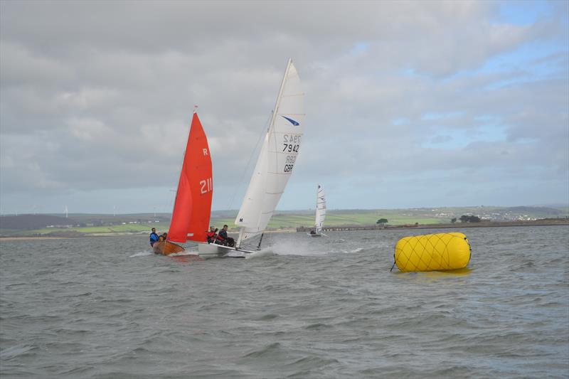 Winners Frazer Manning & David Grant power past a Redwing at the gybe mark during the Gul Wrecker at North Deveon Yacht Club photo copyright Simon Fleet taken at North Devon Yacht Club and featuring the Dart 18 class