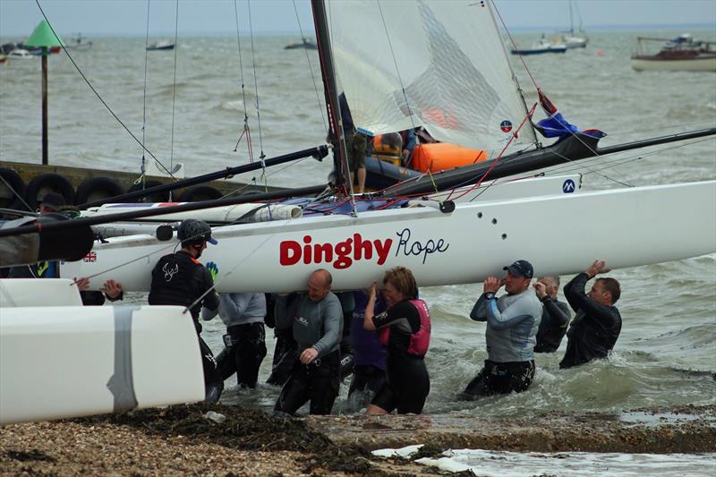 All hands help for recovery at the Tornado National Championship photo copyright Thorpe Bay Yacht Club taken at Thorpe Bay Yacht Club and featuring the  class