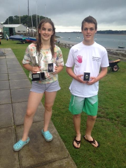 Hywel Poole Memorial Race 2014: Molly Wright, winner of the slow handicap, and Daniel Blight, first youth (with Rowan Edwards) in the fast handicap fleet photo copyright Alan Williams taken at Port Dinorwic Sailing Club and featuring the Dinghy class