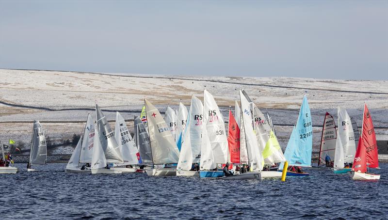 Brass Monkey start during the GJW Direct SailJuice Winter Series action photo copyright Tim Olin / www.olinphoto.co.uk taken at Yorkshire Dales Sailing Club and featuring the Dinghy class