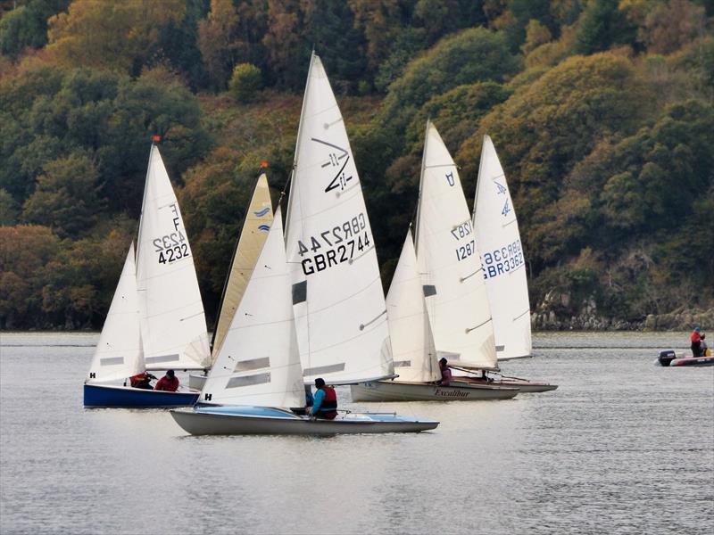 The race is on, but in light wind not very fast; Ian and Margaret Purkis in their Firefly just head the leading group during the Solway Yacht Club Bumfreezer Series  photo copyright Solway YC taken at Solway Yacht Club and featuring the Dinghy class