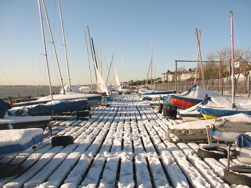 A snowy start for the Dauntless Boatyard Leigh-on-Sea Brass Monkey Race photo copyright LOSSC taken at Leigh-on-Sea Sailing Club and featuring the Dinghy class