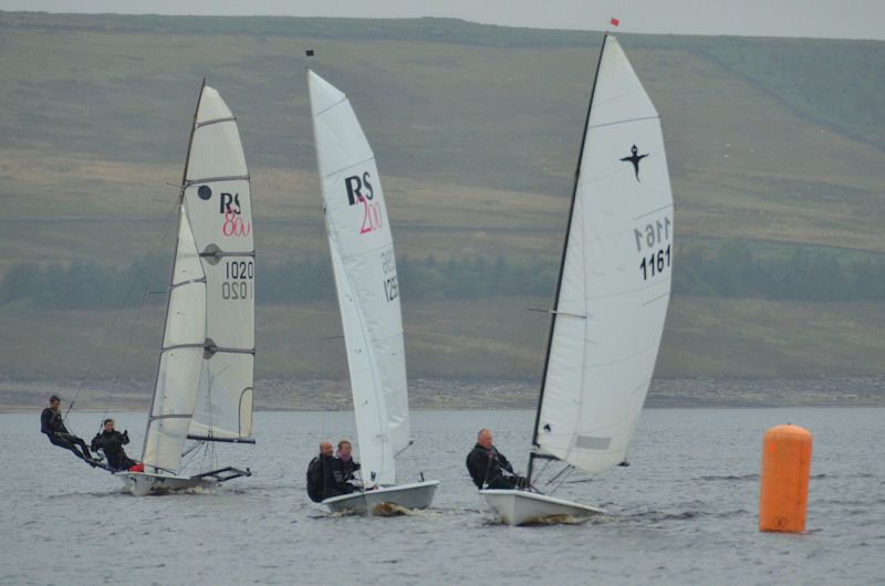 The top two battle around the windward mark at the Yorkshire Dales windward/leeward open