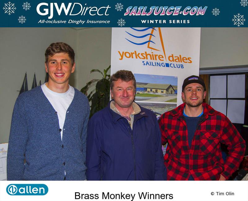 Winners at the Yorkshire Dales Brass Monkey 2017 photo copyright Tim Olin / www.olinphoto.co.uk taken at Yorkshire Dales Sailing Club and featuring the Dinghy class