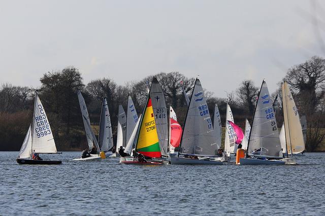 Congestion at the mark on day 7 of the Alton Water Frostbite Series photo copyright Tim Bees taken at Alton Water Sports Centre and featuring the Dinghy class