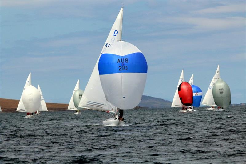 WA boat Linnea leading the fleet in an early race at the Dragon Prince Philip Cup in Hobart photo copyright Angus Calvert taken at Royal Yacht Club of Tasmania and featuring the Dragon class